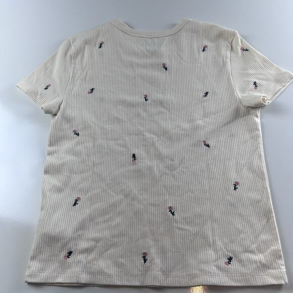 American Eagle Womens Ivory Pink Floral Embroidered Large Shirt Short Sleeve - Picture 8 of 12